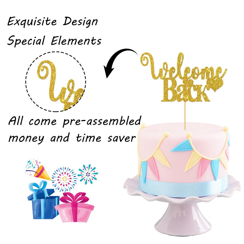 Maicaiffe Gold Glitter Welcome Back Cake Topper - Home Party Decoration - Welcome Sign - New Home/New Baby/Retiring from the Army/Return from Maternity Party Decoration - Image 3